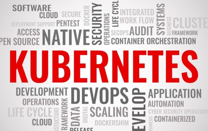 KUBERNETES word cloud. Cybersecurity open source container orchestration system concept. Vector illustration