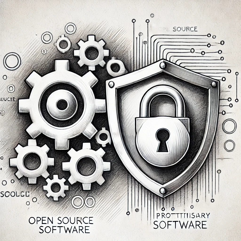 Zahnräder und ein Schloss als Sinnbild für Open Source und proprietäre Software